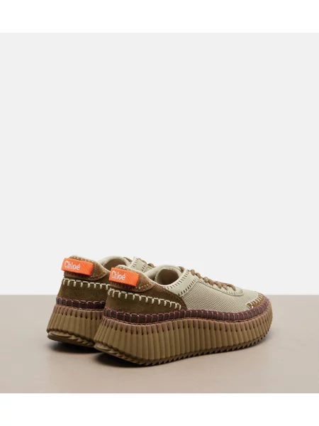 Sneakerși Chloé Nama din piele cu platformă verde