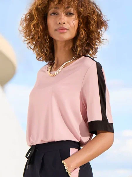 VIVANCE Tricou verde măr / roz negru