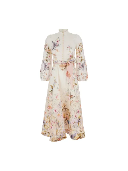 Lniana sukienka midi Zimmermann garniturowa beżowa