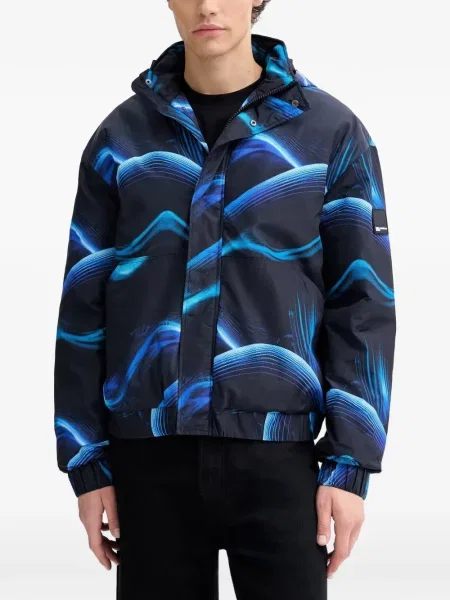 Geacă de blugi Karl Lagerfeld Jeans cu glugă cu imagine negru