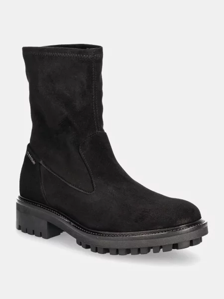 Gležnarji iz semiša Calvin Klein FLAT SOCK BOOT SUE MIX črna