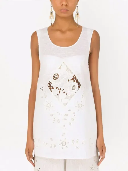 Lněný top Dolce & Gabbana s výšivkou bílý