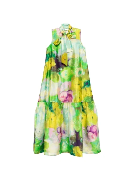 Sukienka maxi Psophia w kwiatki wiązana garniturowa zielona