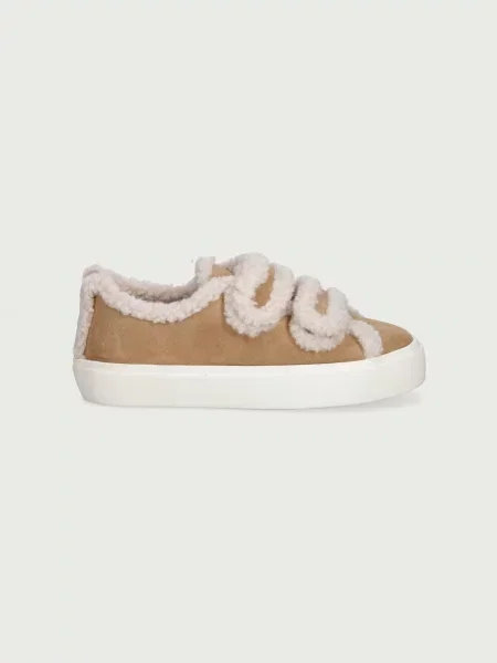 Inuikii SHEARLING LOW VELCRO sneakers pentru copii din piele întoarsă bej