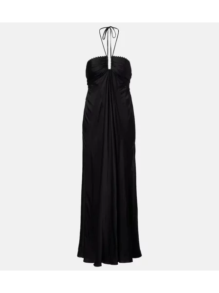 Rochie maxi Poupette St Barth cu gât halter de costum negru