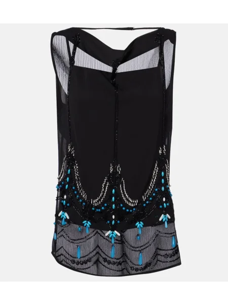 Top Xu Zhi z dżerseju z koralikami czarny