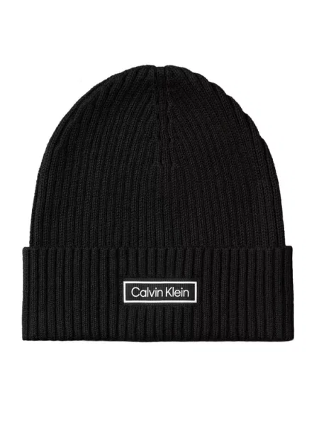 Kapa Calvin Klein Patch Chunky Rib Cotton Beanie črna