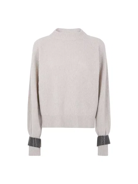 Sweter Brunello Cucinelli z okrągłym dekoltem beżowy