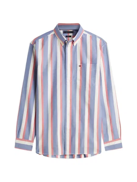 Cămașă Tommy Hilfiger cu dungi cu imagine din țesătură twill albastru