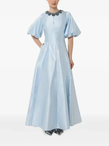 Gulerat rochie maxi Baruni cu mărgele albastru