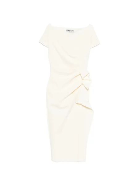 Sukienka midi Chiara Boni La Petite Robe z falbankami do kolan garniturowa biała