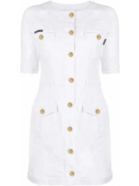 Rochie din denim Philipp Plein de costum alb