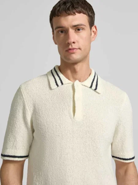 Bluzka z dzianiny z kołnierzykiem polo model ‘SAPEDRO POLO’ Samsoe Samsoe biała