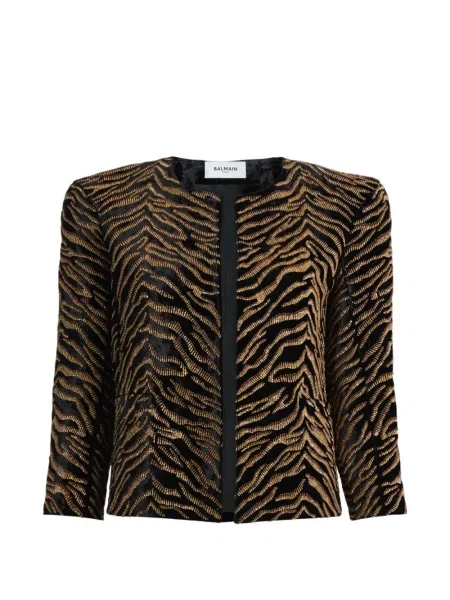 Geacă Balmain cu broderie de catifea cu dungi de tigru negru