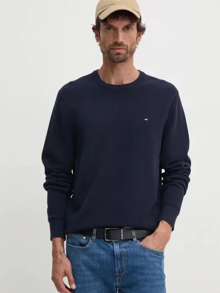 Bombažen pulover Tommy Hilfiger mornarsko modra
