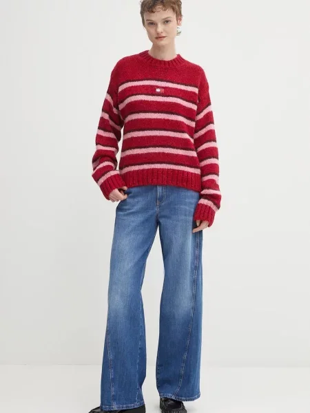 Pulover z dodatkom alpake Tommy Jeans rdeča