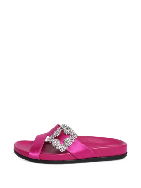 Sandale Manolo Blahnik fără toc cu cataramă roz