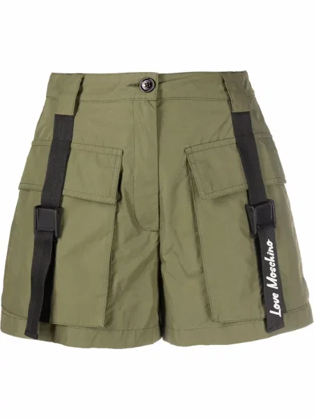 Pantaloni scurți Love Moschino plisate cu autograf verde