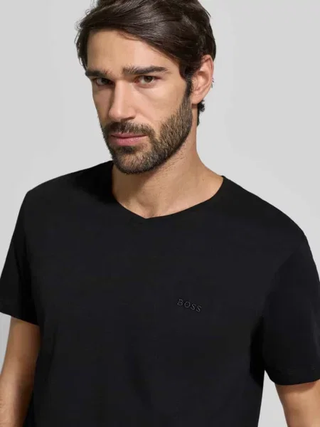 T-shirt z dekoltem w serek w zestawie 2 szt. model ‘ComfortS’ Boss czarna