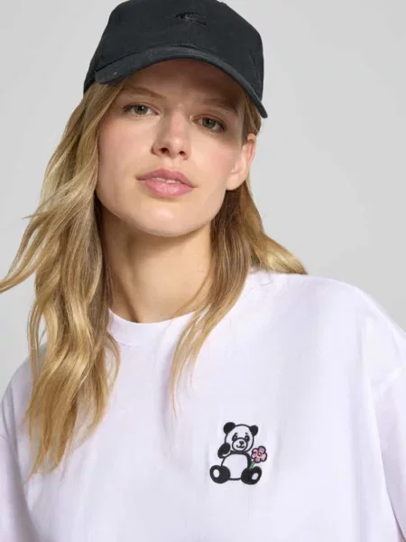 T-shirt o kroju oversized z wyhaftowanym motywem Review biała