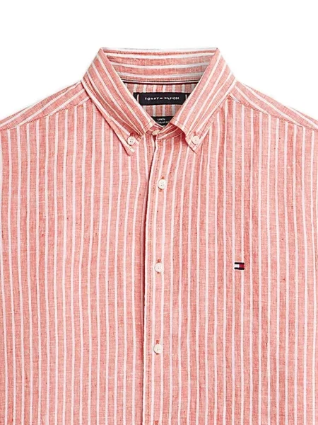 Cămașă Tommy Hilfiger de in cu dungi roșu