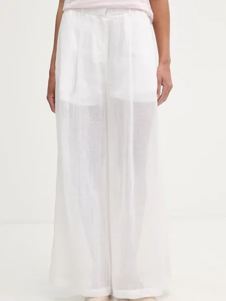 Isabelle Blanche pantaloni straight pentru femei din in alb