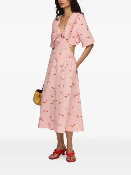 Rochie midi Ganni cu model floral cu imagine roz