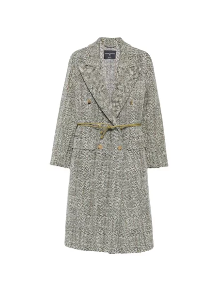 Palton Ermanno Scervino cu model herringbone cu două rânduri de nasturi gri