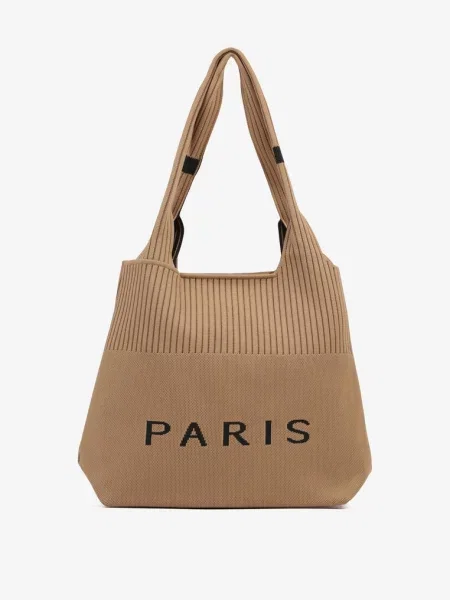 Trapezowa Torebka Typu Shopper z Ozdobnym Napisem Salirenia brązowa