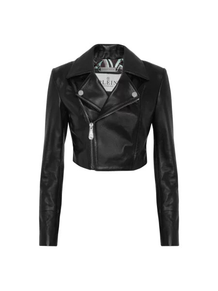 Kurtka skórzana Philipp Plein o krotszym kroju czarna