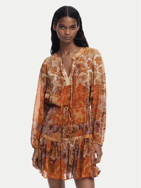 Desigual Šaty hnědá / jasně / tmavě / offwhite oranžová