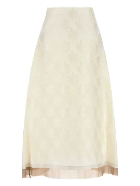 Fustă midi Fendi din jacard până la genunchi alb