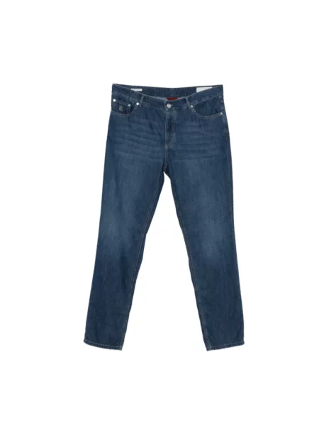 Jeansy Brunello Cucinelli z logo niebieskie