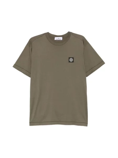 Lniana koszulka Stone Island z kamieniami zielona