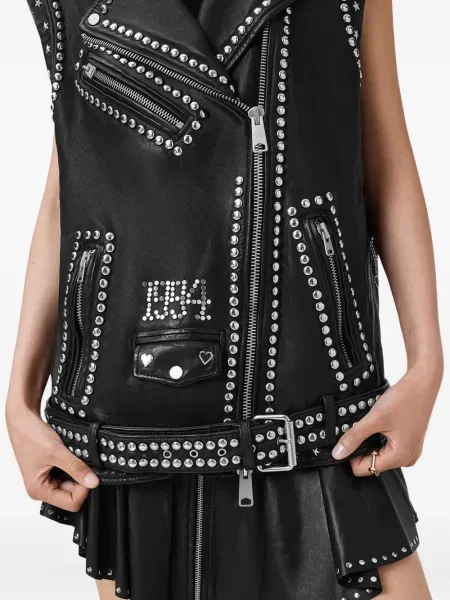 Vestă Allsaints din piele cu tepi negru