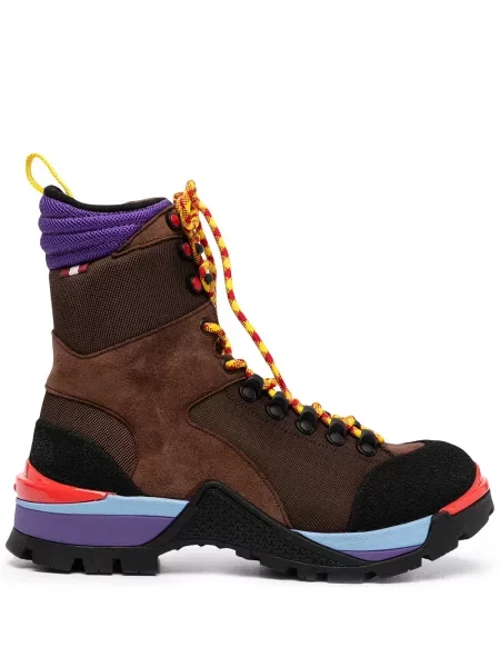 Botine Bally cu șireturi din dantelă maro