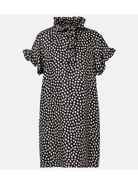 Rochie cu volane Chloé de mătase cu buline cu volane negru