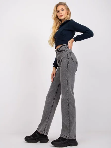 Pantaloni Fashionhunters cu talie înaltă gri