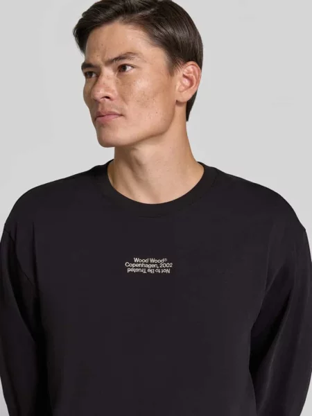 Bluzka z długim rękawem o kroju regular fit z czystej bawełny model Ryan' Wood Wood czarna