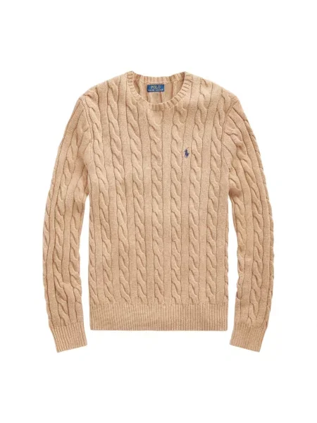 Sweter z dzianiny z wyhaftowanym logo Polo Ralph Lauren beżowy