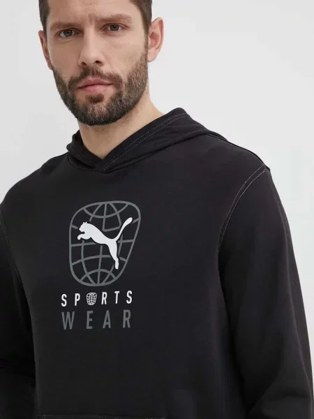 Mikina Puma BETTER SPORTSWEAR s kapucí s potiskem černá
