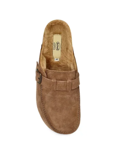 Papuci tip mules Scholl cu cataramă cu blană maro