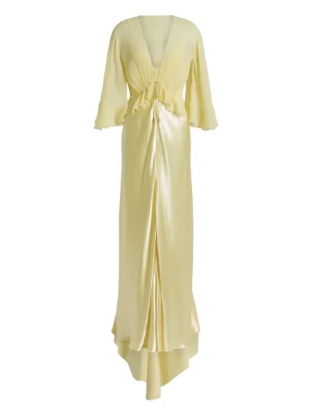 Długa sukienka maxi Alberta Ferretti z falbankami garniturowa żółta