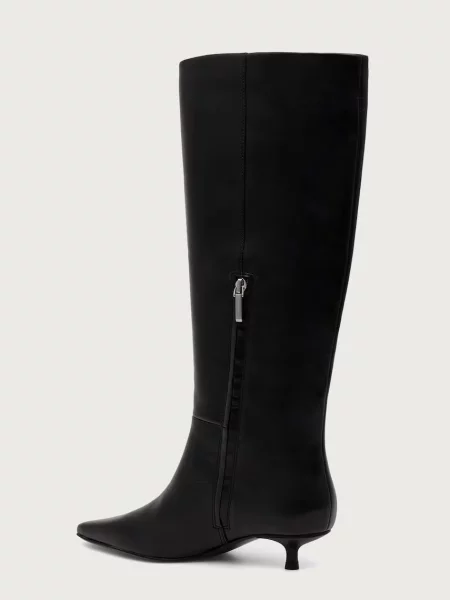Calvin Klein csizma női bőr KITTEN HEEL HIGH BOOT LTH fekete