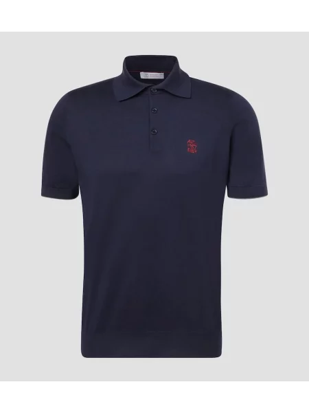 Polo Brunello Cucinelli cu broderie albastru