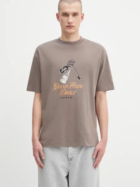 Majica Drôle de Monsieur Le Tshirt Grand HUtel s tiskom smeđa