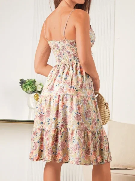 Rochie Resti cu model floral de costum kaki