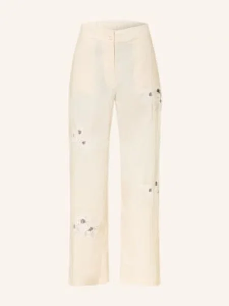 Ottod'ame Spodnie Z Marlowej Tkaniny Z Cekinami I Ozdobnymi Perełkami beige beżowe