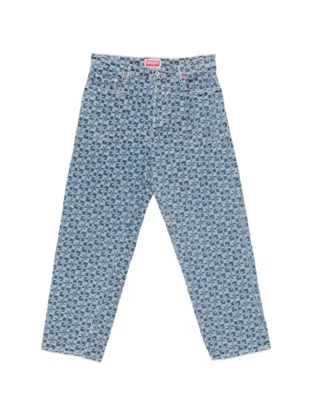Blugi drepți Kenzo cu imagine cu imprimeu geometric albastru