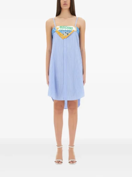 Sukienka jeansowa Moschino Jeans w paski do kolan garniturowa niebieska